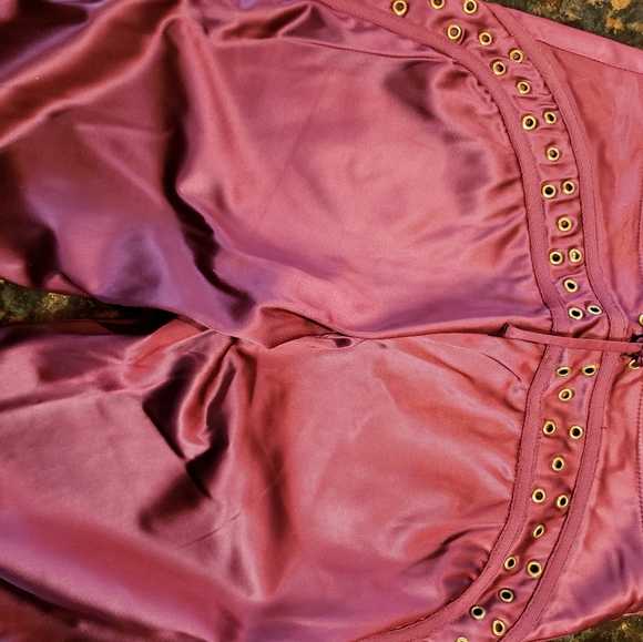 Herve Leger Burgundy satin pants rivets - Picture 3 of 7